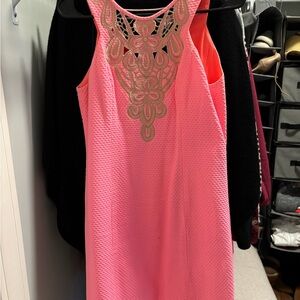 Pink Sleeveless Dress with Gold Embroidery